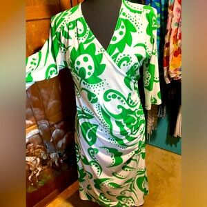 Trixie Large Green and White fitted ruched wrap dress